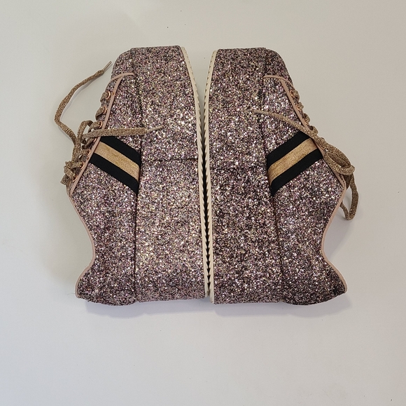 Bamboo rose gold glitter wedge lace sneakers gold and black stripe size 10 - Picture 3 of 6